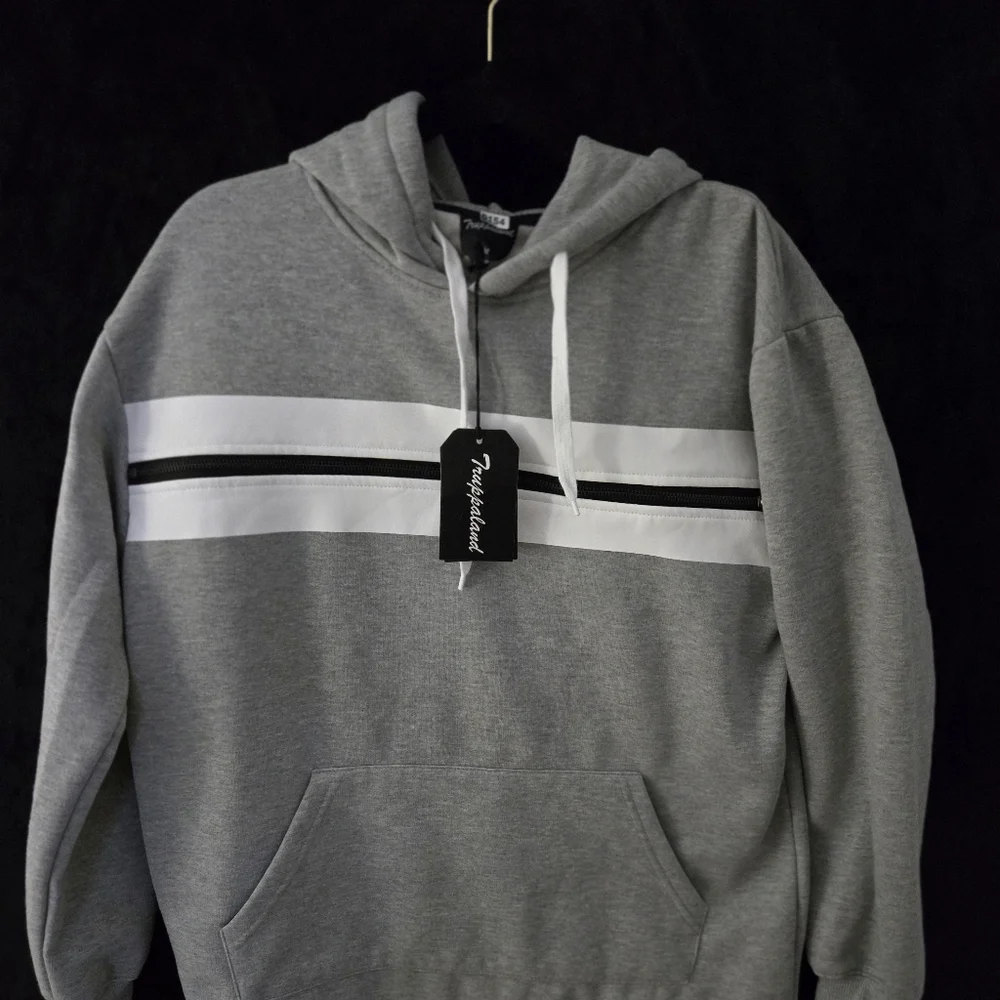NWT sweatshirt w faux leather striped detail - Picture 2 of 6